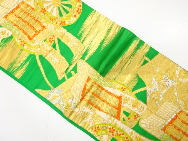JAPANESE KIMONO / ANTIQUE FUKURO OBI / SILK / WOVEN CARRIAGE & MIST